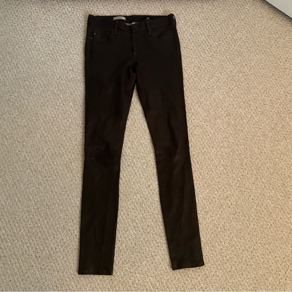 NWOT AG The Legging Super Skinny Leather Lambskin Pants in Brown - Picture 2 of 16